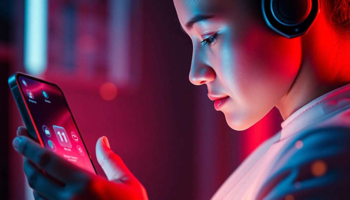 AI girlfriend app showcasing a lifelike virtual girl engaging in intimate conversation on a smartphone screen, realistic visuals, and emotional connection design for user accessibility.