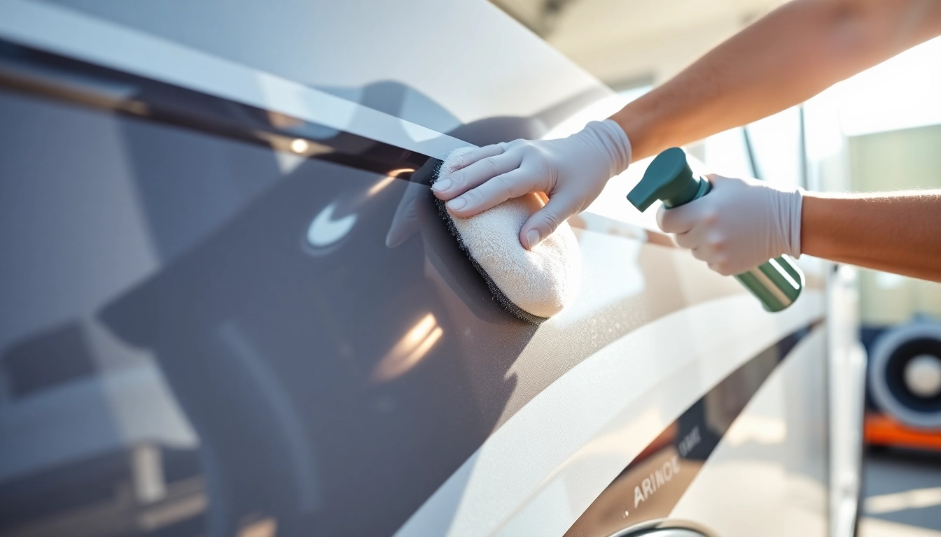 Professional technician applying Wohnmobil Politursiegelung to enhance camper van shine and